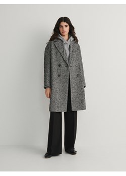 Reserved - Dwurzędowy płaszcz w jodełkę - czarny ze sklepu Reserved w kategorii Płaszcze damskie - zdjęcie 167884843