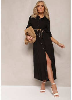 Czarna Koszulowa Sukienka Maxi z Bawełny Junira ze sklepu Renee odzież w kategorii Sukienki - zdjęcie 167886160