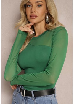 Zielona Asymetryczna Bluzka z Gładkiej Wiskozy z Rękawami z Siateczki Bangella ze sklepu Renee odzież w kategorii Bluzki damskie - zdjęcie 167886450