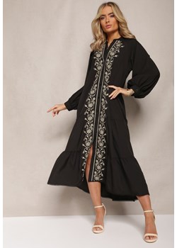 Czarna Midi Sukienka o Trapezowym Kroju z Ozdobnymi Haftami w Stylu Boho Tactila ze sklepu Renee odzież w kategorii Sukienki - zdjęcie 167886460