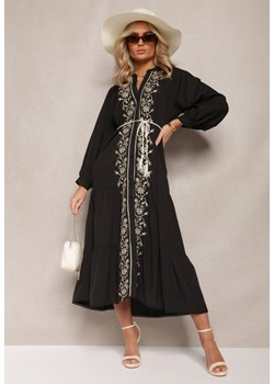 Czarna Midi Sukienka o Trapezowym Kroju z Ozdobnymi Haftami w Stylu Boho Tactila ze sklepu Renee odzież w kategorii Sukienki - zdjęcie 167886461