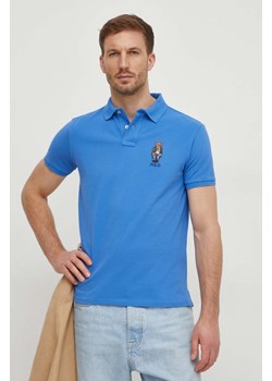 Polo Ralph Lauren polo bawełniane kolor niebieski z aplikacją ze sklepu ANSWEAR.com w kategorii T-shirty męskie - zdjęcie 167899572