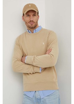 Polo Ralph Lauren bluza bawełniana męska kolor beżowy gładka ze sklepu ANSWEAR.com w kategorii Bluzy męskie - zdjęcie 167899612
