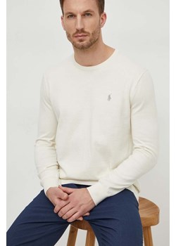 Polo Ralph Lauren sweter bawełniany kolor beżowy lekki ze sklepu ANSWEAR.com w kategorii Swetry męskie - zdjęcie 167899803