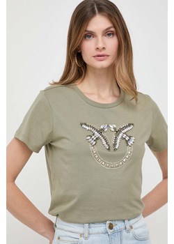 Pinko t-shirt bawełniany damski kolor zielony 100535.A1R7 ze sklepu ANSWEAR.com w kategorii Bluzki damskie - zdjęcie 167899853