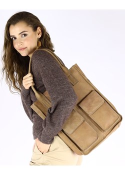 Torebka z kieszonkami skórzana dobrze zorganizowany shopper - MARCO MAZZINI beżowa ze sklepu Verostilo w kategorii Torby Shopper bag - zdjęcie 167923971