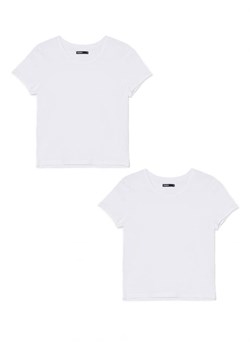 Cropp - 2 pack białych gładkich T-shirtów - biały ze sklepu Cropp w kategorii Bluzki damskie - zdjęcie 167924030