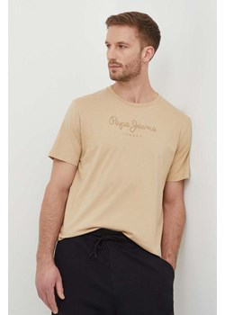 Pepe Jeans t-shirt bawełniany Eggo męski kolor beżowy z nadrukiem ze sklepu ANSWEAR.com w kategorii T-shirty męskie - zdjęcie 167939723