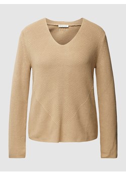 Sweter z dzianiny w jednolitym kolorze z dekoltem w serek ze sklepu Peek&Cloppenburg  w kategorii Swetry damskie - zdjęcie 167940213