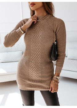 Sweter z ozdobnym warkoczowym splotem Ottalia - odcienie brązu - odcienie brązu ze sklepu pakuten.pl w kategorii Sukienki - zdjęcie 167948560