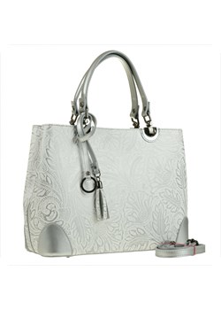 Skórzana torebka shopper kuferek l biała ze srebrnym wzorem ze sklepu melon.pl w kategorii Torby Shopper bag - zdjęcie 167948590
