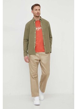 Pepe Jeans koszula bawełniana męska kolor zielony regular z kołnierzykiem button-down ze sklepu ANSWEAR.com w kategorii Koszule męskie - zdjęcie 167953421