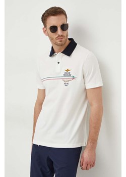 Aeronautica Militare polo bawełniane kolor biały z aplikacją ze sklepu ANSWEAR.com w kategorii T-shirty męskie - zdjęcie 167953924