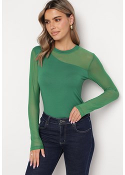 Zielona Wiskozowa Bluzka z Asymetrycznym Dekoltem i Siateczką Layera ze sklepu Born2be Odzież w kategorii Bluzki damskie - zdjęcie 167957473
