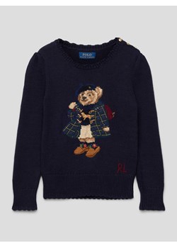 Sweter z dzianiny z wyhaftowanym motywem i falistym wykończeniem ze sklepu Peek&Cloppenburg  w kategorii Swetry dziewczęce - zdjęcie 168081540