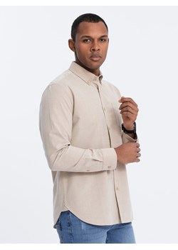 Koszula męska bawełniana REGULAR FIT z kieszenią - beżowy V1 OM-SHOS-0153 ze sklepu ombre w kategorii Koszule męskie - zdjęcie 168127252