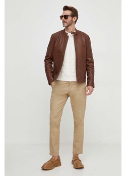 Pepe Jeans kurtka skórzana męska kolor brązowy przejściowa ze sklepu ANSWEAR.com w kategorii Kurtki męskie - zdjęcie 168131664