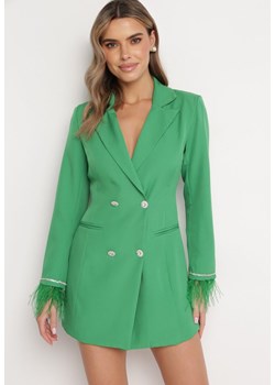 Zielona Sukienka Mini o Fasonie Marynarki z Cyrkoniami Silveria ze sklepu Born2be Odzież w kategorii Sukienki - zdjęcie 168152414