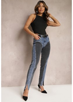 Niebiesko-Czarne Skinny Jeansy High Waist z Długimi Nogawkami i Materiałowymi Wstawkami Miriana ze sklepu Renee odzież w kategorii Jeansy damskie - zdjęcie 168152883