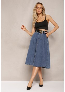 Niebieska Rozkloszowana Spódnica Jeansowa Midi z Paskiem Wendlla ze sklepu Renee odzież w kategorii Spódnice - zdjęcie 168152903