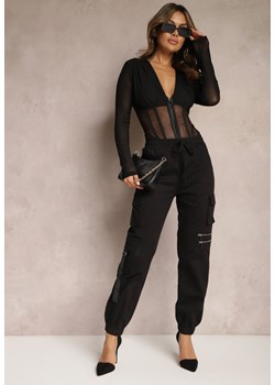 Czarne Bawełniane Spodnie z Kieszeniami Cargo i Nogawkami Jogger Aniret ze sklepu Renee odzież w kategorii Spodnie damskie - zdjęcie 168153012