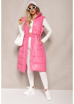 Różowa Pikowana Kamizelka z Ekoskóry o Długim Fasonie z Paskiem Atirit ze sklepu Renee odzież w kategorii Kamizelki damskie - zdjęcie 168153102