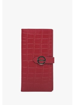 Estro: Duży czerwony portfel damski z tłoczonej skóry naturalnej ze złotymi detalami ze sklepu Estro w kategorii Portfele damskie - zdjęcie 168165250