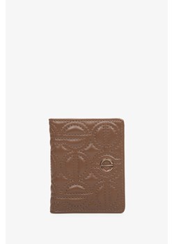 Estro: Mały skórzany portfel damski w kolorze ciemnobrązowym ze złotymi okuciami ze sklepu Estro w kategorii Portfele damskie - zdjęcie 168165304