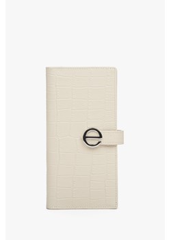 Estro: Duży jasnobeżowy portfel damski z tłoczonej skóry naturalnej ze srebrnymi detalami ze sklepu Estro w kategorii Portfele damskie - zdjęcie 168165350