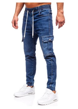 Granatowe spodnie jeansowe joggery bojówki męskie Denley 8118 ze sklepu Denley w kategorii Jeansy męskie - zdjęcie 168181044