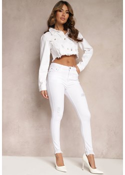 Białe Jeansy z Skinny z Przetarciami i Paskiem Lameria ze sklepu Renee odzież w kategorii Jeansy damskie - zdjęcie 168209310