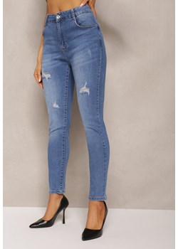 Granatowe Dopasowane Jeansy Skinny z Efektem Push Up i Przedarciami Avotia ze sklepu Renee odzież w kategorii Jeansy damskie - zdjęcie 168209333