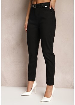 Czarne Jeansy z Bawełny High Waist o Fasonie Mom Jeans z Paskiem Afordia ze sklepu Renee odzież w kategorii Jeansy damskie - zdjęcie 168209353