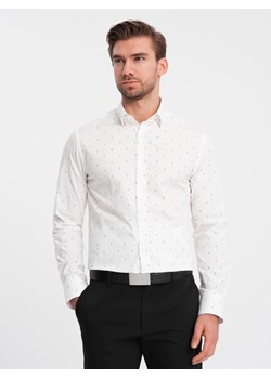 Klasyczna męska bawełniana koszula SLIM FIT w kotwice - biała V3 OM-SHCS-0156 ze sklepu ombre w kategorii Koszule męskie - zdjęcie 168212191