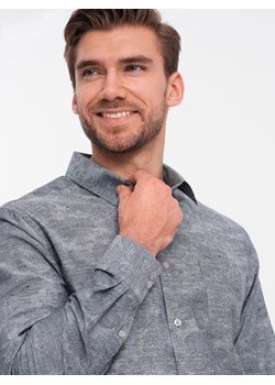 Klasyczna flanelowa męska koszula bawełniana w kwiaty - szara V3 OM-SHCS-0157 ze sklepu ombre w kategorii Koszule męskie - zdjęcie 168212232