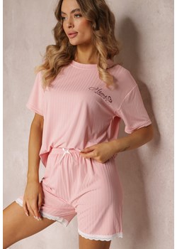 Różowe Szorty Piżamowe Prążkowane z Koronką Iomara ze sklepu Renee odzież w kategorii Piżamy damskie - zdjęcie 168238912
