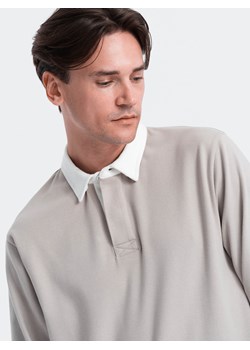 Bluza męska z białym kołnierzykiem polo - popielata V7 OM-SSNZ-0132 ze sklepu ombre w kategorii Bluzy męskie - zdjęcie 168245673