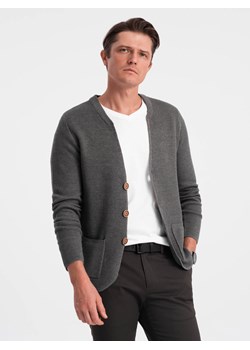 Strukturalny sweter męski kardigan z kieszeniami - grafitowy melanż V2 OM-SWCD-0109 ze sklepu ombre w kategorii Swetry męskie - zdjęcie 168245692