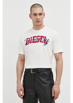 Diesel t-shirt bawełniany męski kolor beżowy z nadrukiem ze sklepu ANSWEAR.com w kategorii T-shirty męskie - zdjęcie 168246404