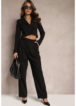 Czarne Spodnie High Waist w Garniturowym Stylu z Kieszeniami Junife ze sklepu Renee odzież w kategorii Spodnie damskie - zdjęcie 168246924