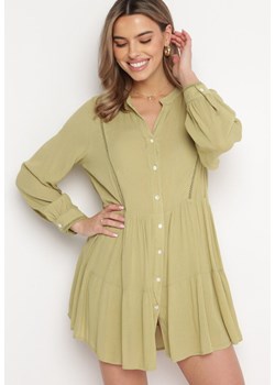 Zielona Koszulowa Sukienka w Stylu Boho z Rozkloszowanym Dołem Liorda ze sklepu Born2be Odzież w kategorii Sukienki - zdjęcie 168249980
