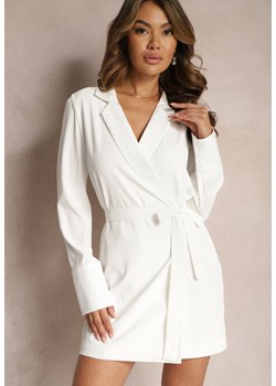 Biała Sukienka Kopertowa Mini z Paskiem i Szerokimi Rękawami Irvena ze sklepu Renee odzież w kategorii Sukienki - zdjęcie 168250170