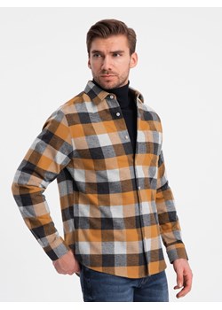 Flanelowa koszula męska w kratę - żółto-czarna V2 OM-SHCS-0150 ze sklepu ombre w kategorii Koszule męskie - zdjęcie 168253720