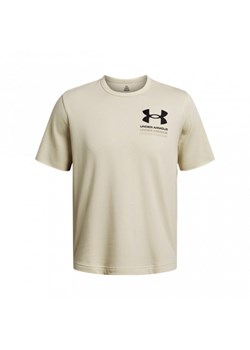 Męski t-shirt z nadrukiem Under Armour UA Rival Terry SS Colorblock - beżowy ze sklepu Sportstylestory.com w kategorii T-shirty męskie - zdjęcie 168259223