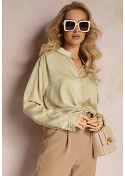 Jasnozielona Wiskozowa Koszula z Podpinanymi Rękawami i Dłuższym Tyłem Scilli ze sklepu Renee odzież w kategorii Koszule damskie - zdjęcie 168265101