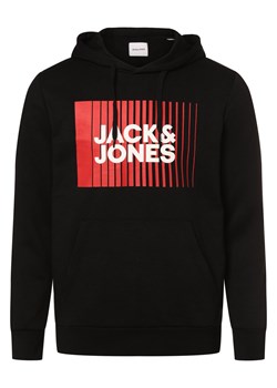 Jack & Jones Bluza męska z kapturem - JJECorp Mężczyźni czarny nadruk ze sklepu vangraaf w kategorii Bluzy męskie - zdjęcie 168265104