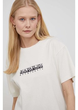 Napapijri t-shirt bawełniany S-Box kolor beżowy NP0A4GDDN1A1 ze sklepu ANSWEAR.com w kategorii Bluzki damskie - zdjęcie 168277744