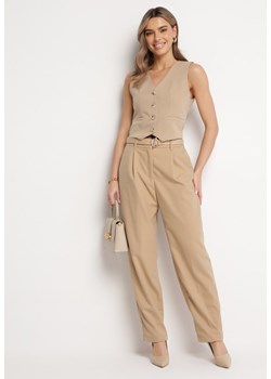 Beżowe Luźne Spodnie Garniturowe z Kieszeniami Vireal ze sklepu Born2be Odzież w kategorii Spodnie damskie - zdjęcie 168284362