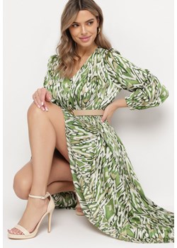 Zielona Sukienka Maxi z Gumką w Pasie w Mozaikowy Wzór Quirela ze sklepu Born2be Odzież w kategorii Sukienki - zdjęcie 168284632