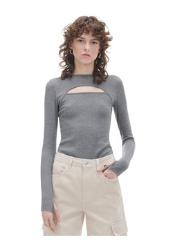 Cropp - Body z długimi rękawami - szary ze sklepu Cropp w kategorii Bluzki damskie - zdjęcie 168288213